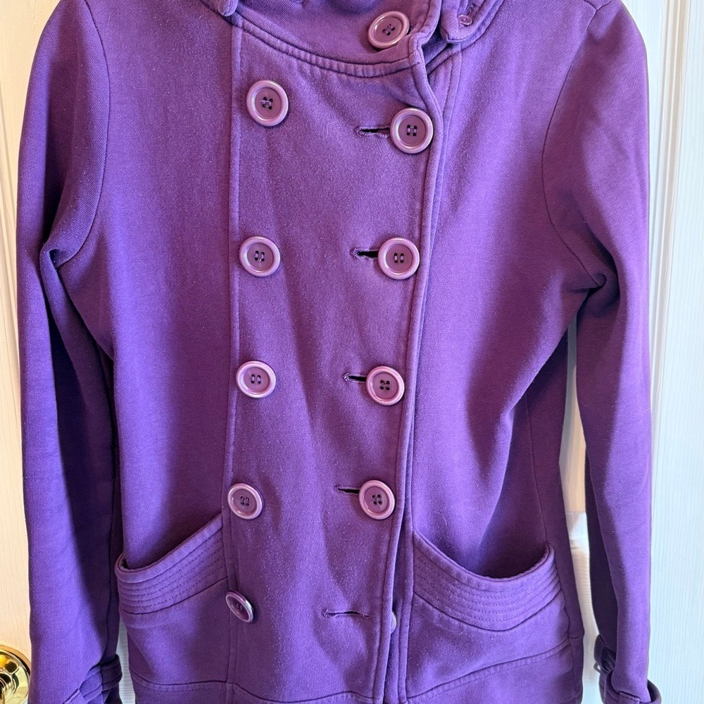 J. J. Basics Purple Double-Breasted “Pea Coat” Jacket
Size M